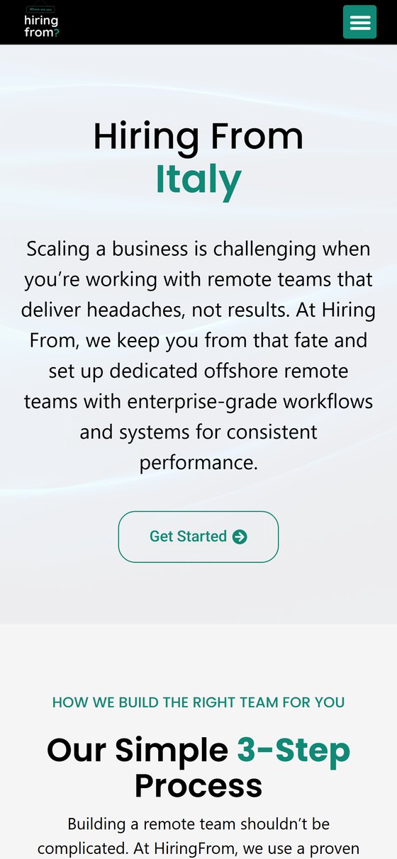 Hiring From website, homepage on mobile
