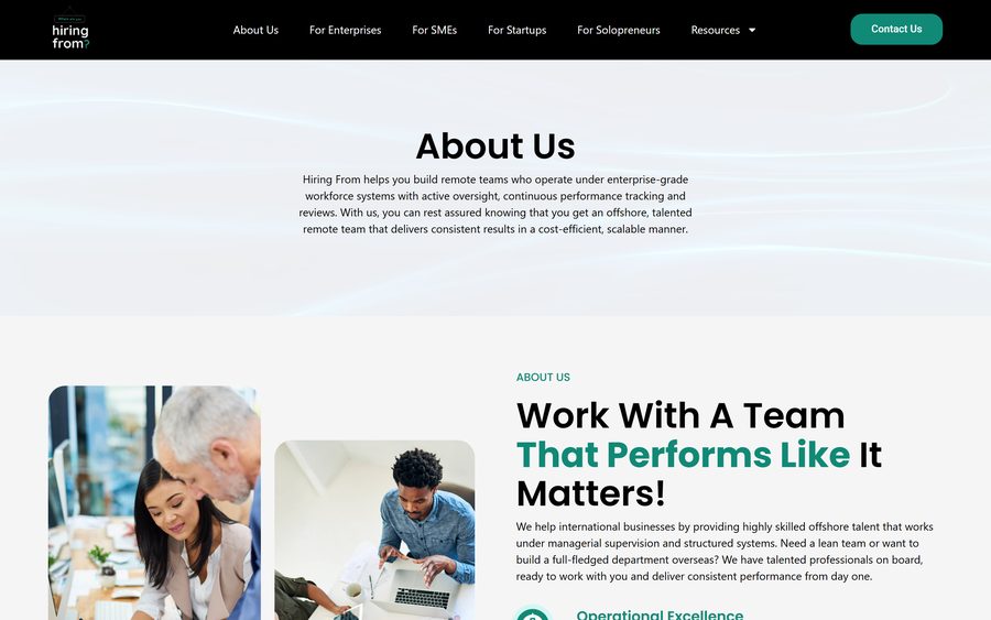 Hiring From website, an interior page