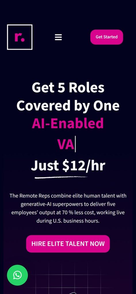 The Remote Reps website, homepage on mobile