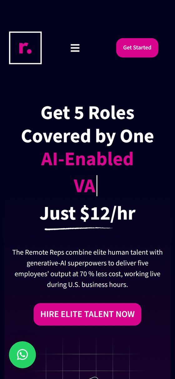 The Remote Reps website, homepage on mobile