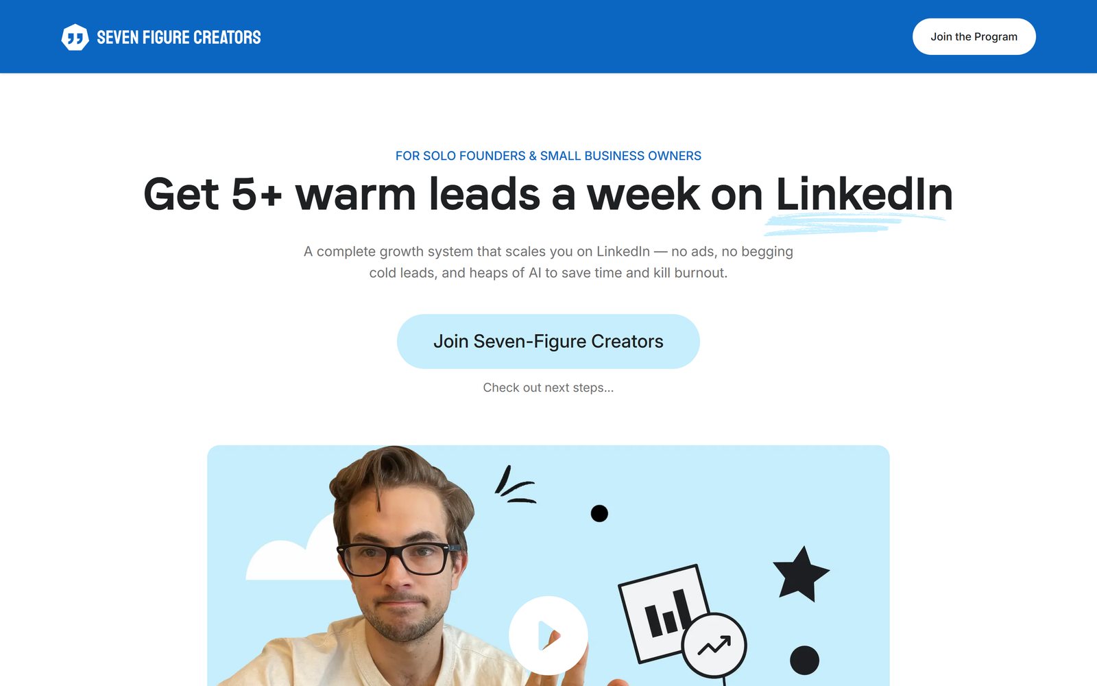 Seven Figure Creators website, homepage on desktop