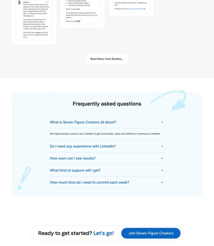 Seven Figure Creators website, an interior page